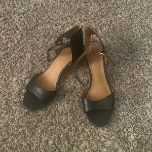 Black low heel ankle strap sandals. Size 8.5